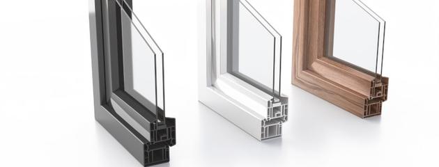 Aluminum window frame profile showing double-glazed glass panels, used for comparing frame materials in Canadian homes