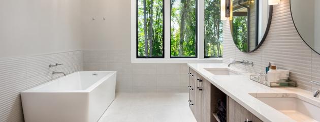 Bathroom window bringing natural light into a Canadian home while maintaining privacy