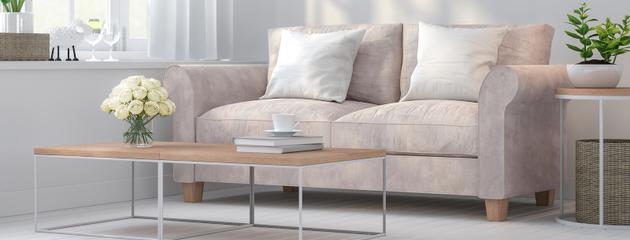 Modern Canadian living room filled with sunlight from large picture windows and bay windows