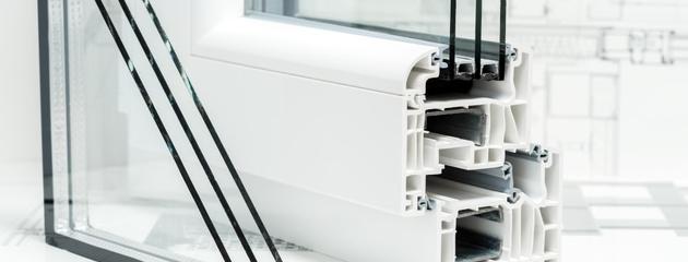 Cross-section of insulated glass window with aluminum profile showing panes and gas spacer