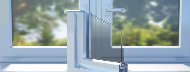 Cross-section of PVC window profiles showing virgin and recycled vinyl window frame construction