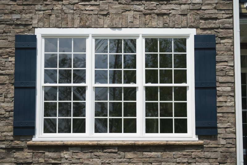 Exterior view of double-hung windows on residential home