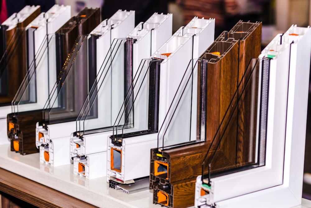 Detailed photo of a double-pane insulated glass unit showing the sealed gas spacer and frame profile