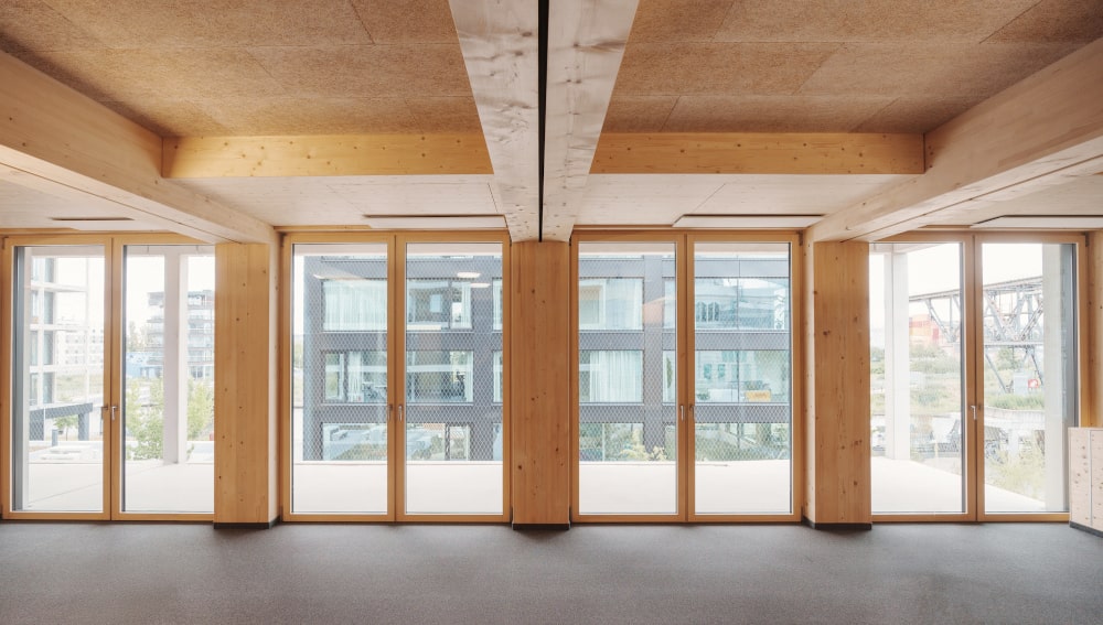 Sustainable timber wood window frame on a construction site