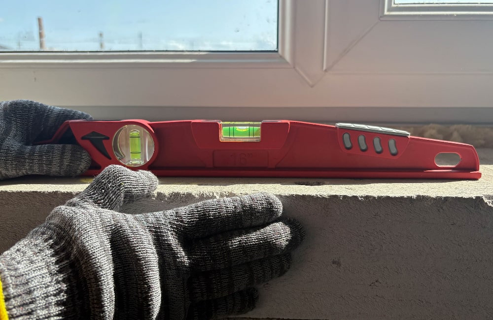 Level and cleaned window opening prepared for installation of a new exterior window sill