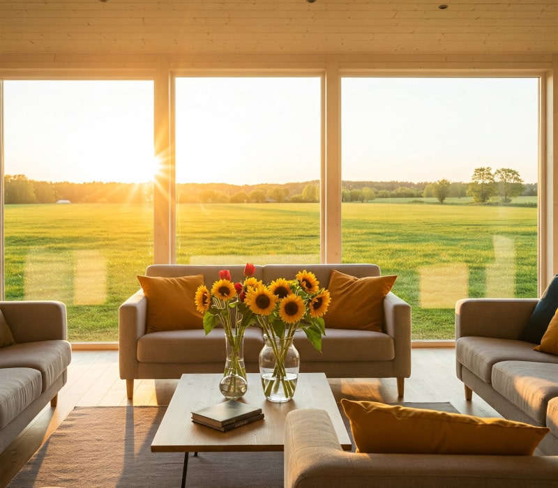 Advantages of south-facing windows include bright interiors and passive winter warmth when glazing and shading work together.