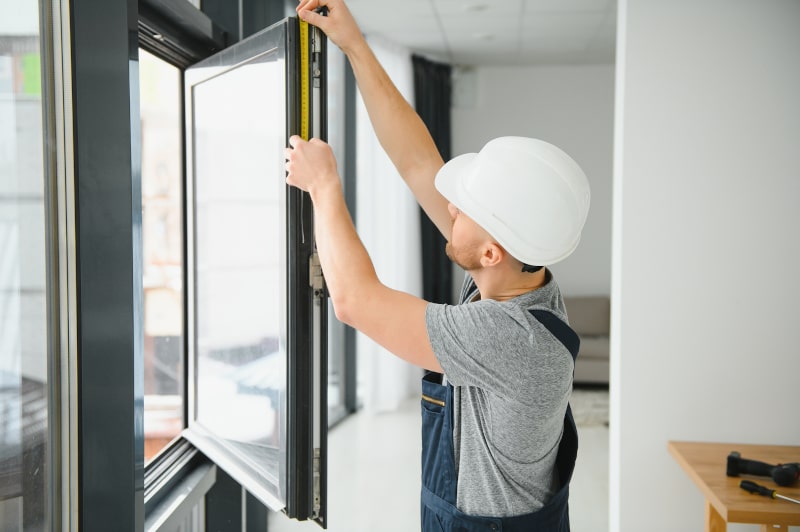 Professional installer fitting a new bay window in a modern Canadian home