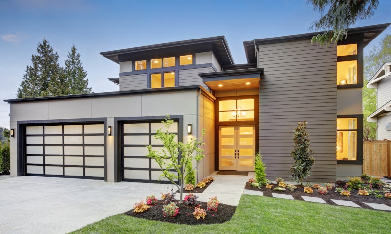 Modern energy-efficient home with large triple-glazed windows