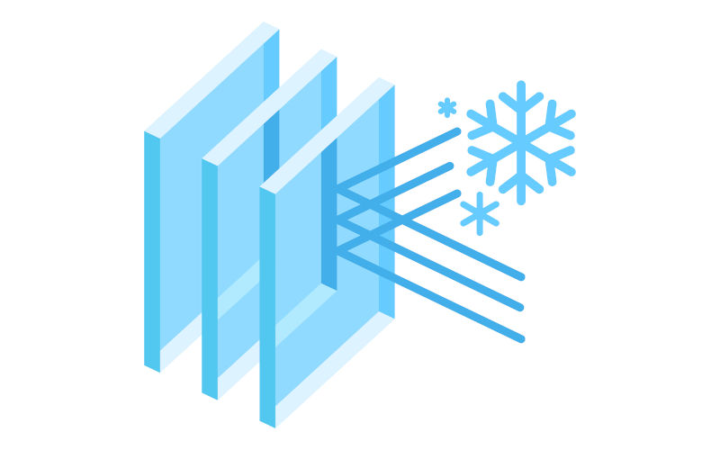 Cross-section illustration showing multiple glass layers for improved insulation in extreme cold climates