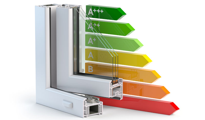 Energy-efficient PVC window profile showing insulated multi-chamber vinyl frame design