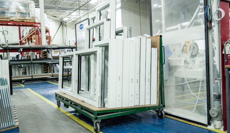 Windows displayed in a Canadian manufacturing facility